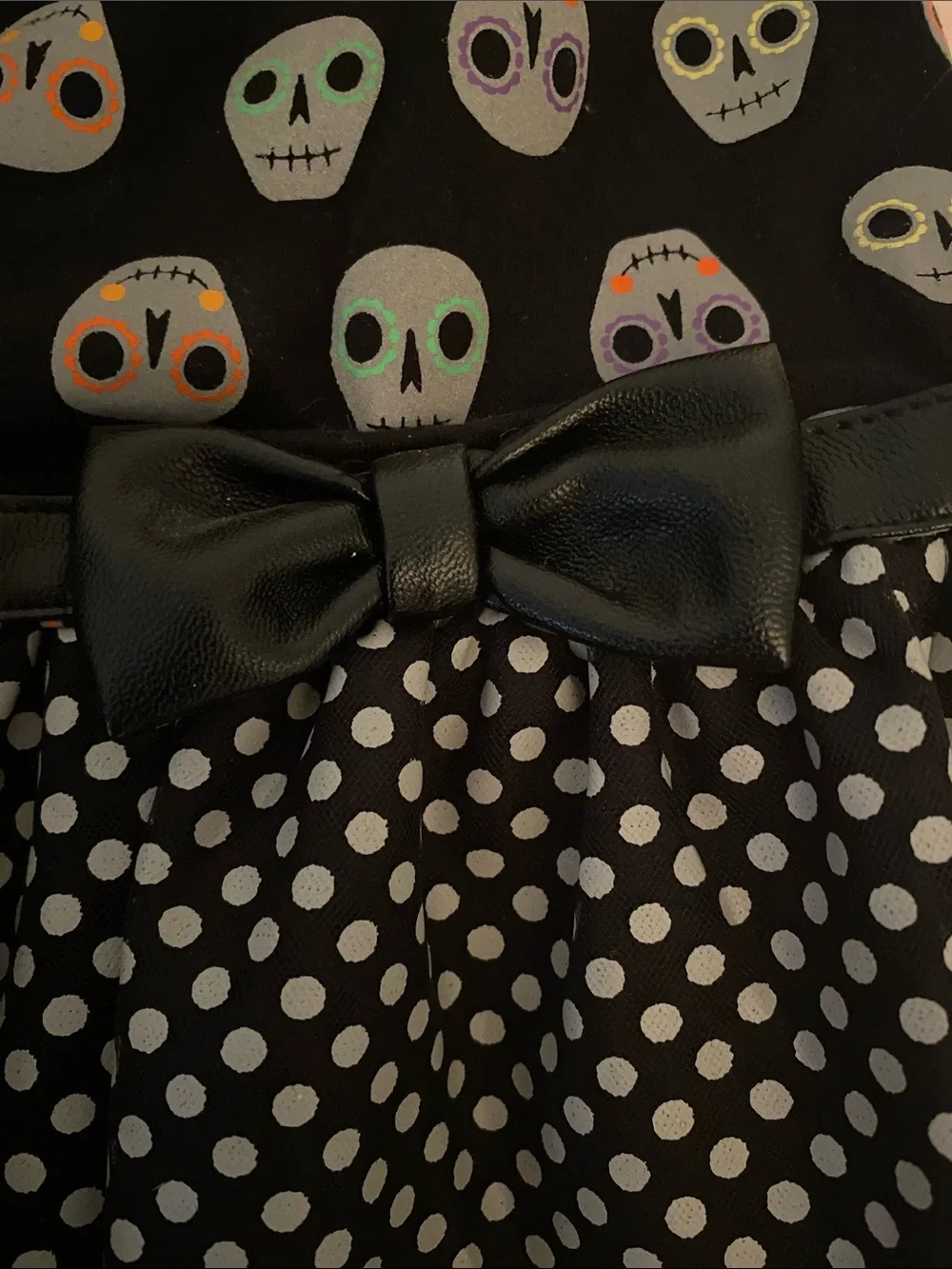 For Dog- Black Skull & Polka Dot Dress with Bow - size Large